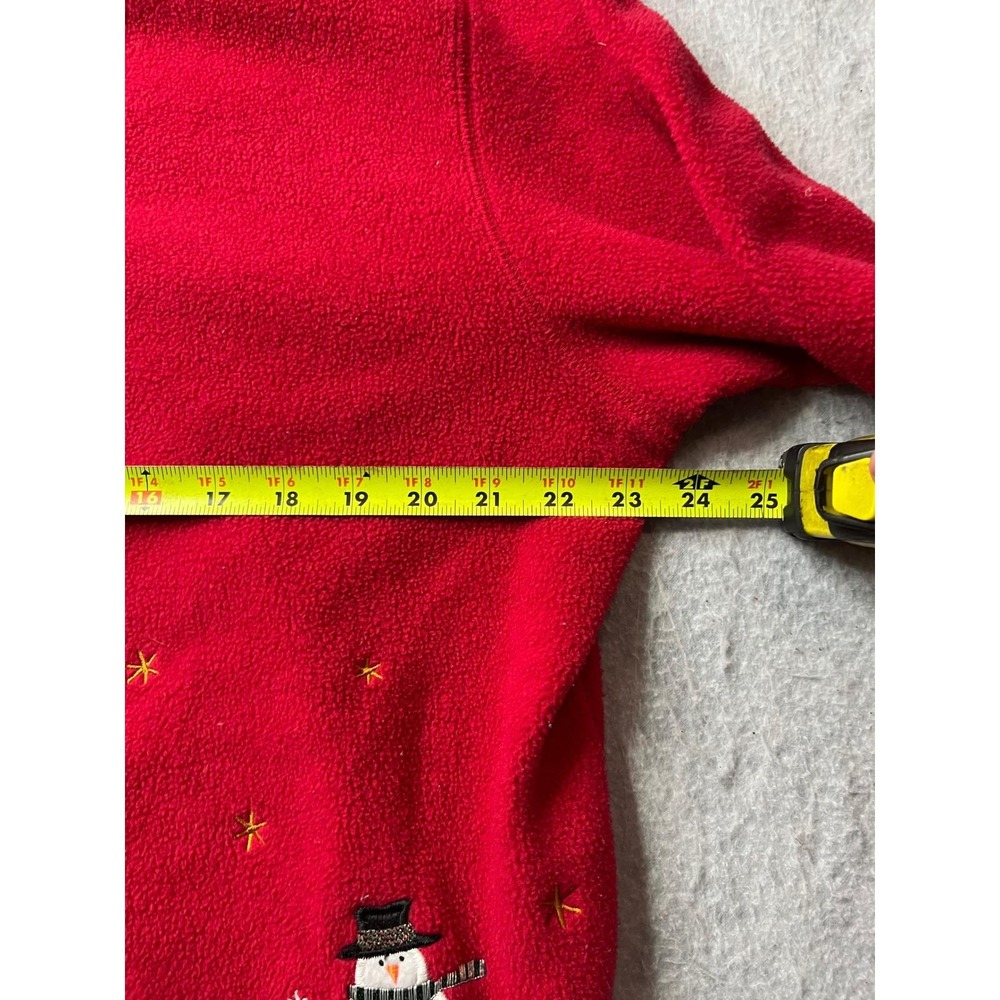 C&B Sport Red Fleece Snowman Embroidered Button Up Cardigan Sweater Women L VTG - Picture 4 of 7